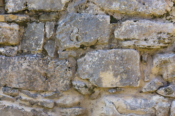 wall brickwork maya ancient city, abstract background old stones archeology wall in mexico