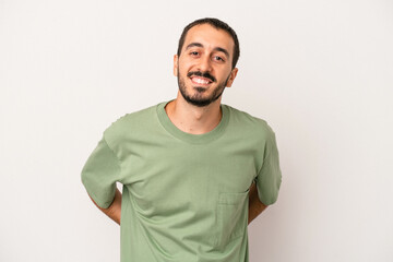 Fototapeta premium Young caucasian man isolated on white background happy, smiling and cheerful.