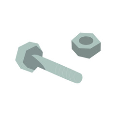 Bolt icon with nut. Flat vector illustration