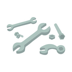 wrenches, bolts and nuts. flat design illustration