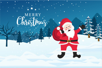 snowman cartoon character ice forest with Christmas tree and snows