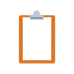 Blank clipboard clipboard with blank white paper sheet for mockup. Notepad information board. Vector illustration in flat design.