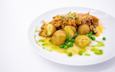 Sea Food with Baked Potatoes a Typical Spanish Dish.