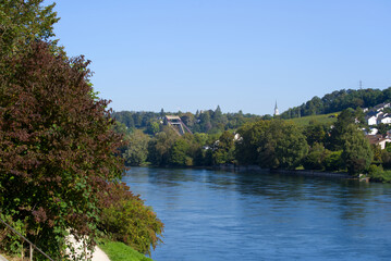 Fototapeta na wymiar Scenic view of River Rhine on a beautiful autumn day. Photo taken September 25th, 2021, Zurich, Switzerland.