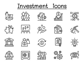 Investment icon set in thin line style