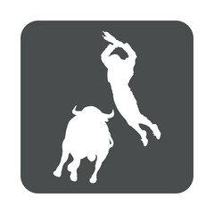 Icono plano silueta de matador de toros con banderillas en cuadrado color gris