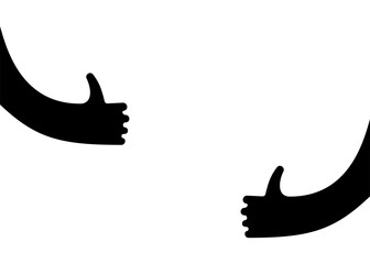 Human hands with thumbs up logo sign. Creative emblem with arms in black color vector illustration. Unique logotype design template isolated on white.