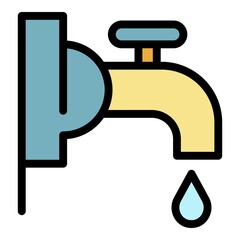 Water faucet icon. Outline water faucet vector icon color flat isolated