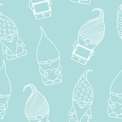 little garden gnome seamless pattern hand drawn. vector, minimalism, trendy colors 2022. wallpaper, background, textiles, wrapping paper.