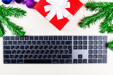 Close-up of a computer keyboard on Christmas Day.