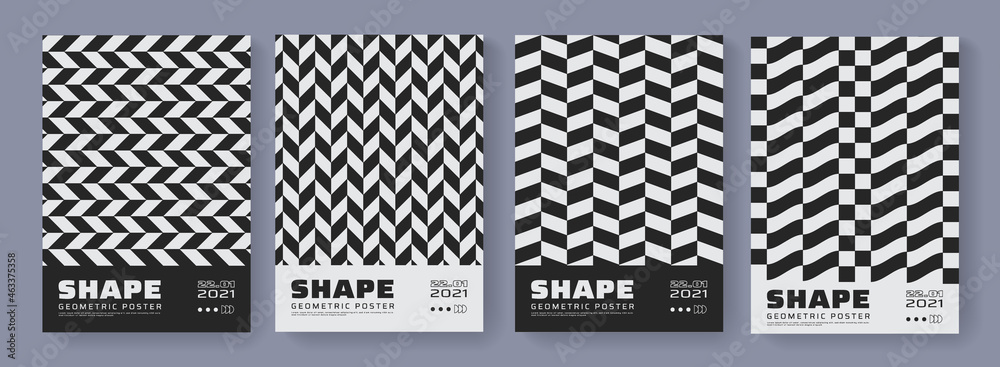 Aufkleber Set of minimalist geometric posters. Cool simple abstract pattern vector design. Modern monochrome backgrounds.