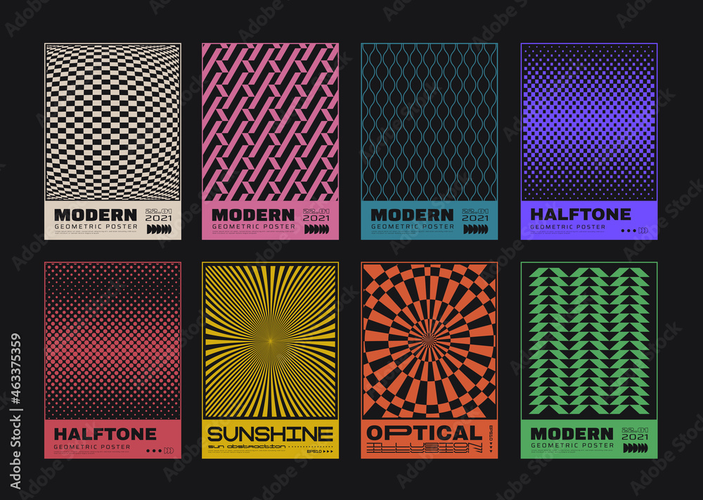 Poster set of swiss design abstract posters. geometric pattern vector design. meta modern monochrome placar