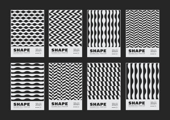 Set of minimalist geometric posters. Cool simple abstract pattern vector design. Modern monochrome backgrounds.