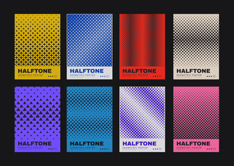 Set of Monochrome Halftone Covers.Collection of Abstract Geometric Posters. Cool Modern Backgrounds. Swiss Design elements. - obrazy, fototapety, plakaty