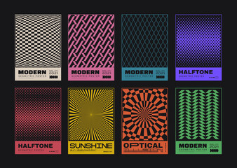 Set of Swiss Design Abstract Posters. Geometric Pattern Vector Design. Meta Modern Monochrome Placards. Op Art. - obrazy, fototapety, plakaty