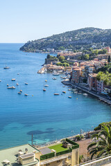 Aerial view of the beautiful beaches and the fantastic sea of Villefranche-sur-Mer
