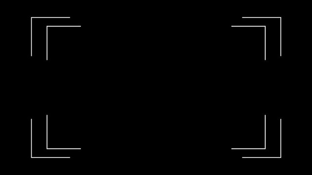 Camera viewfinder with white square frame on black background for animation scene illustration.