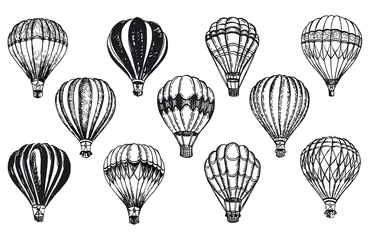 Crédence de cuisine en verre imprimé Montgolfière Hot air balloons flying, Hand drawn illustration.