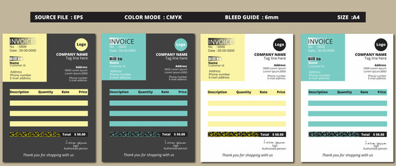 Invoice design template. Bundle of modern,bright invoice template