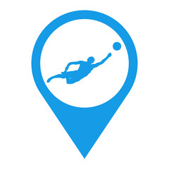 Icono plano silueta de jugador de voleibol de playa con pelota saltando en marcador de posición color azul