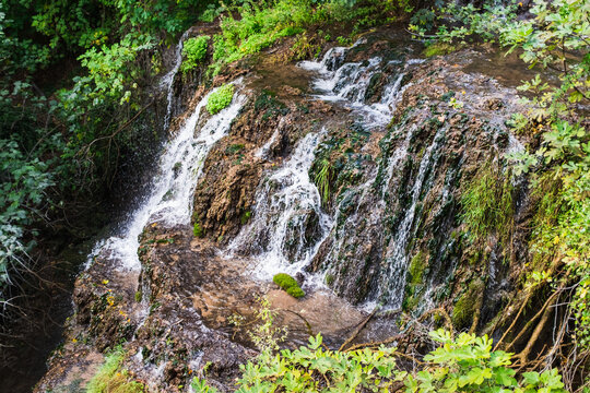 Water Stream in a forest, near waterfall. Hiking Site de saint Barthelemy in Salernes, Provence, France.
