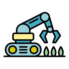 Farming robot seed plant icon. Outline farming robot seed plant vector icon color flat isolated