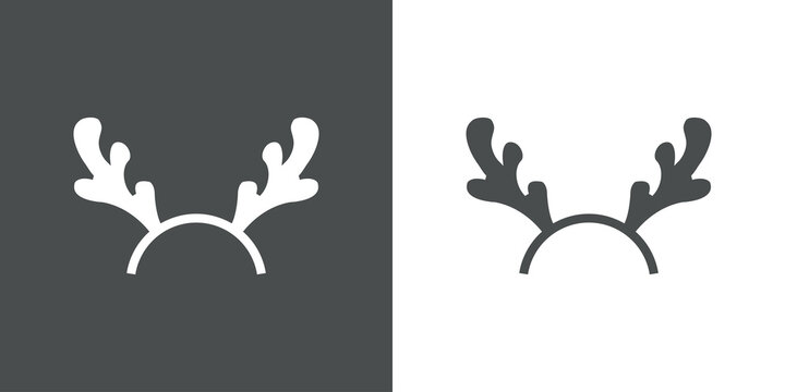 Icono plano con silueta de diadema de cornamenta de reno en fondo gris y fondo blanco