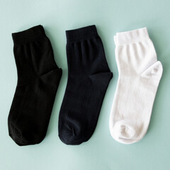 Short sports cotton socks flat lay. Plain color mockup with copy space for your print design