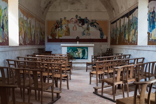 Visiting the Church at Site de saint Barthelemy in Salernes, Provence, South of France.