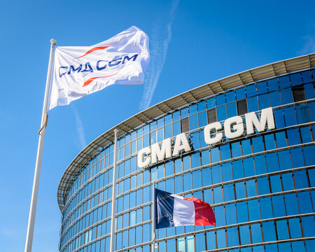 Le Havre, France - June 12, 2021: Offices of the shipping company CMA CGM, a french leading worldwide group in container shipping, stevedoring and logistics.