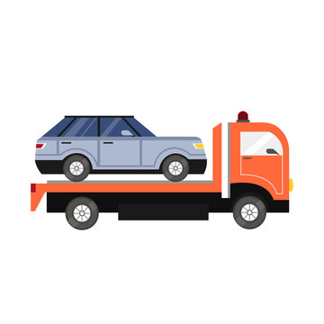 tow truck with car isolated illustration. tow truck flat icon on white background. tow truck with car clipart.