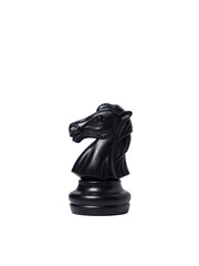 isolated black knight horse chess piece on white background.
