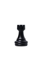 isolated black rook chess piece on white background.