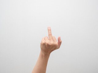 Man hand show middle finger on white background,Fuck finger