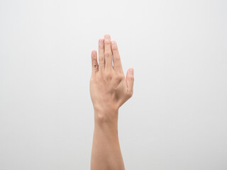 Man hand side view white isolated