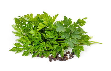 Bunch of green parsley with peas.