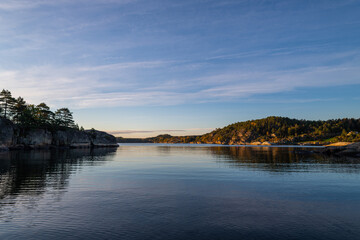 a stony hiking trail by the fjord near Tønsberg  Tønne in beautiful norway