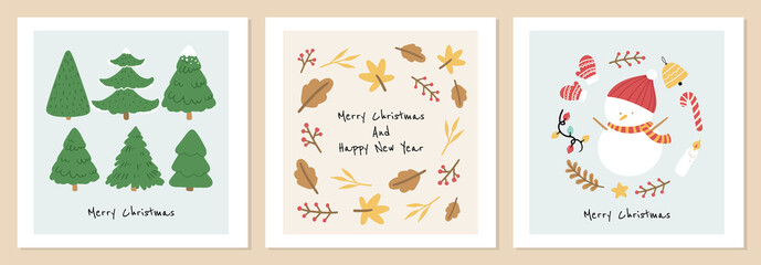 Set of Organic hand drawn christmas cards vector illustration