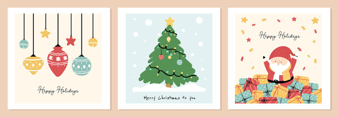 Set of Organic hand drawn christmas cards vector illustration