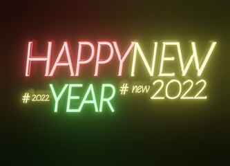 happy new year 2022 neon lights 3d-illustration