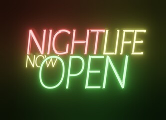 nightlife now open neon lights on black 3d-illustration