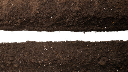 Black land for plant isolated on white background. Frame.