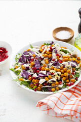 Close up of Winter salad with red cabbage and roasted chick-pea