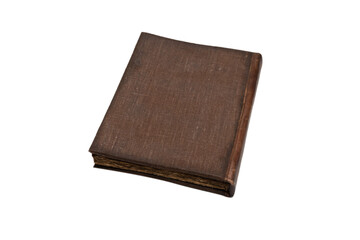 An old brown book isolated on white background.