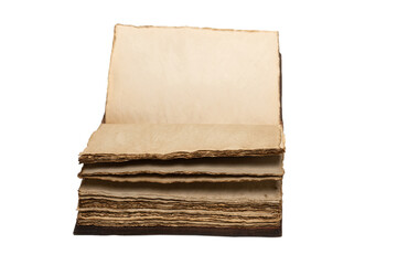An open empty old notebook isolated on a white background.