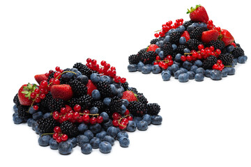 Blackberry, raspberry, blueberry,  red currant and mint background.