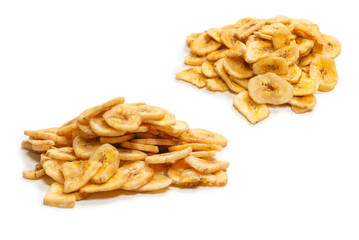 Banana chips isolated on a white background. Dehydrated banana.