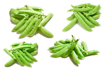 Fresh pea pods isolated on white background.