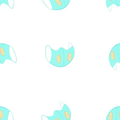 A seamless vector pattern of face masks with flaps isolated on white background. Designed in blue, beige colors for medical concepts, backgrounds, prints, templates