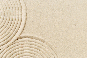 Pattern in Japanese Zen Garden with close up concentric circles on sand Aesthetic minimal